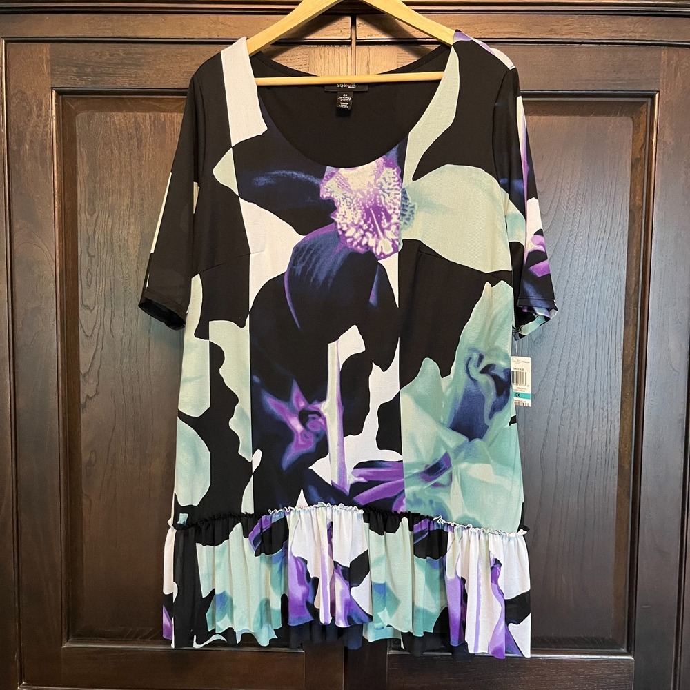 NWT Style & Co Tokyo Vibe Opulent Orchid Ruffled Pullover Nylon Top Plus Size 0X